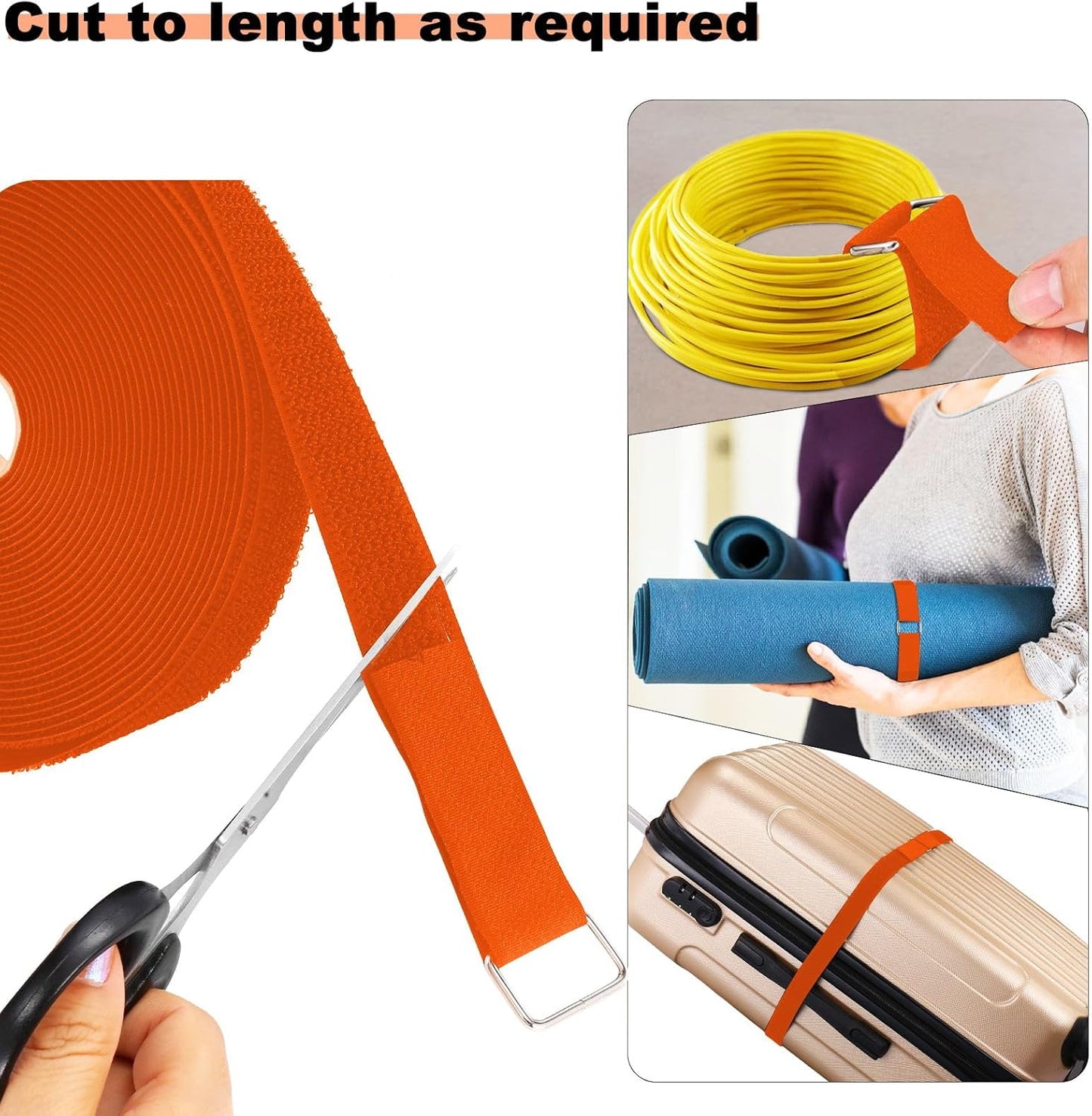 YMCRLUX 1"x32ft Hook and Loop Straps with 50 Metal Buckles, Adjustable Fastening Cable Straps, Cut-to-Length Cinch Strap, Reusable Nylon Securing Cord Ties for Organizer or Storage, 1 inch Wide, Black