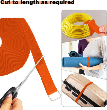 YMCRLUX 1"x32ft Hook and Loop Straps with 50 Metal Buckles, Adjustable Fastening Cable Straps, Cut-to-Length Cinch Strap, Reusable Nylon Securing Cord Ties for Organizer or Storage, 1 inch Wide, Black