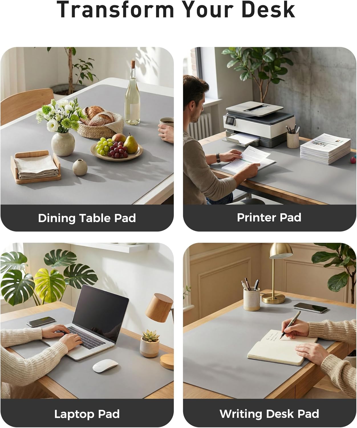 Aothia Leather Desk Pad Protector, Mouse Pad, Office Desk Mat, Non-Slip PU Leather Desk Blotter, Laptop Desk Pad, Waterproof Desk Writing Pad for Office and Home (Brown,23.6" x 13.7") - Colors B