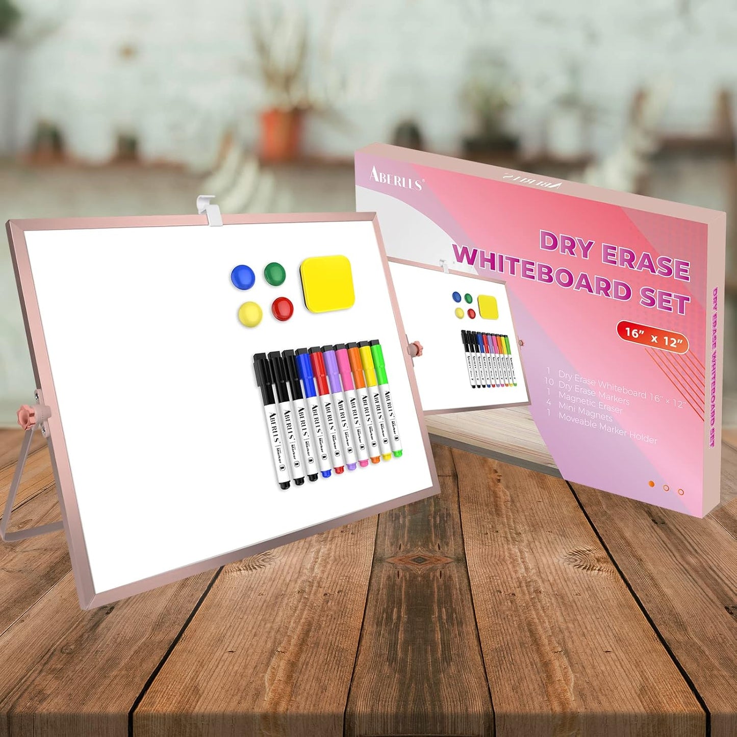 Dry Erase White Board, 16inX12in Large Magnetic Desktop Whiteboard with Stand, 10 Markers, 4 Magnets, 1 Eraser, Portable Double-Sided White Board Easel for Memo to Do List Desk Office