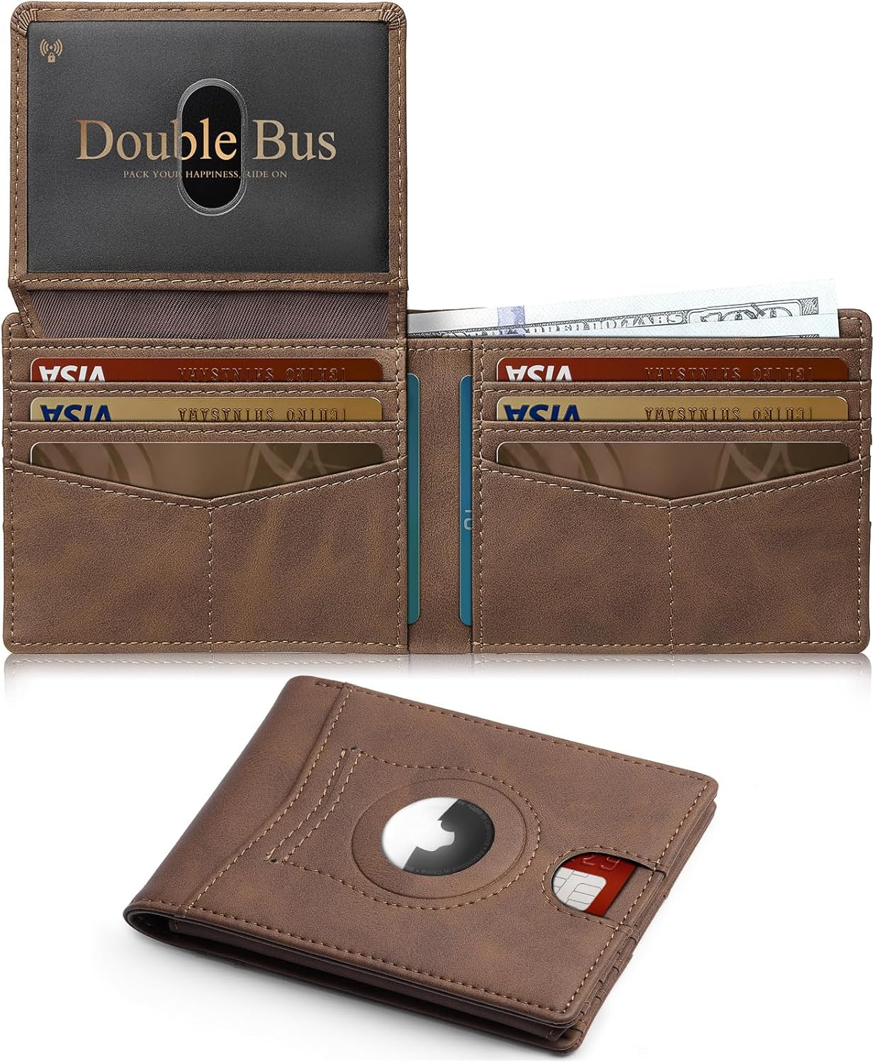 Wallet for Men Slim RFID Blocking Bifold Carbon Fiber,Minimalist Small Compact Front Pocket Credit Card Holder,Thin Mens Leather Wallets Smart Security With 2 ID Windows 1 Cash,Birthday Gifts for Men