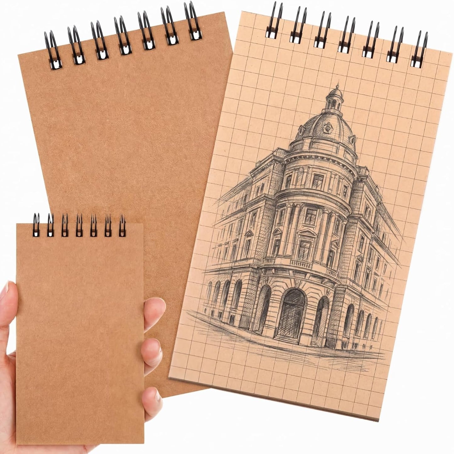 Jutom 2 Pcs Mini Pocket Notebooks Bulk 3x5 Graph Paper Top Spiral Notebook 120 Pages 80 Gsm Mini Grid Notepads for Personal Organizers Home Classroom Business Work Supplies (Kraft)