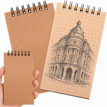 Jutom 2 Pcs Mini Pocket Notebooks Bulk 3x5 Graph Paper Top Spiral Notebook 120 Pages 80 Gsm Mini Grid Notepads for Personal Organizers Home Classroom Business Work Supplies (Kraft)