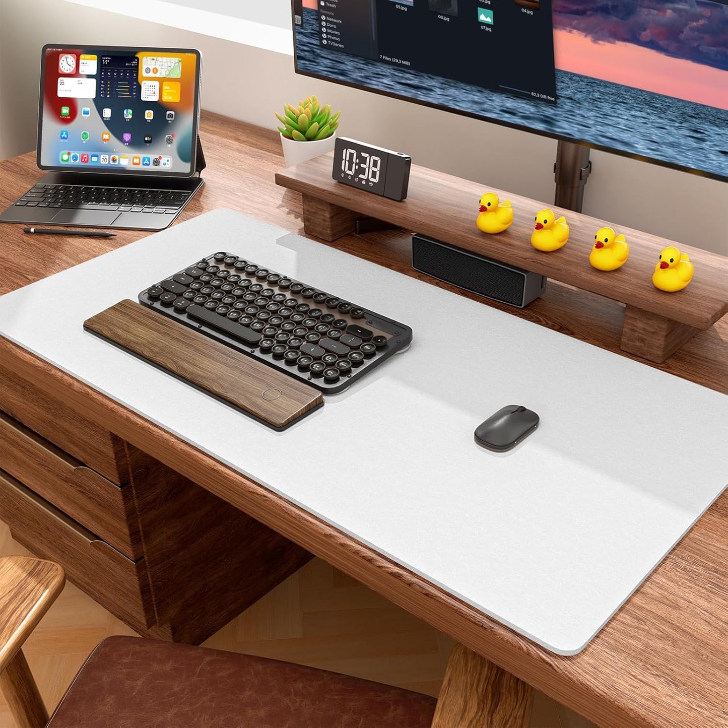 Auhoahsil Felt Desk Mat, Minimalist Large Mouse Pad XXL 35.5 x 15.7 in, Desk Matt for Desktop, Keyboard, Laptop, Computer, Office, Work from Home, Gaming, White