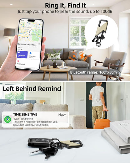 Keychain, Works with Apple Find My, Heavy Duty Keychain Bottle Opener, Carabiner Car Key Chains for Men & Women, Car Key Fob Holder, Anti-Lost Keys Tracker, Smart Keys Finder, Rechargeable, Black