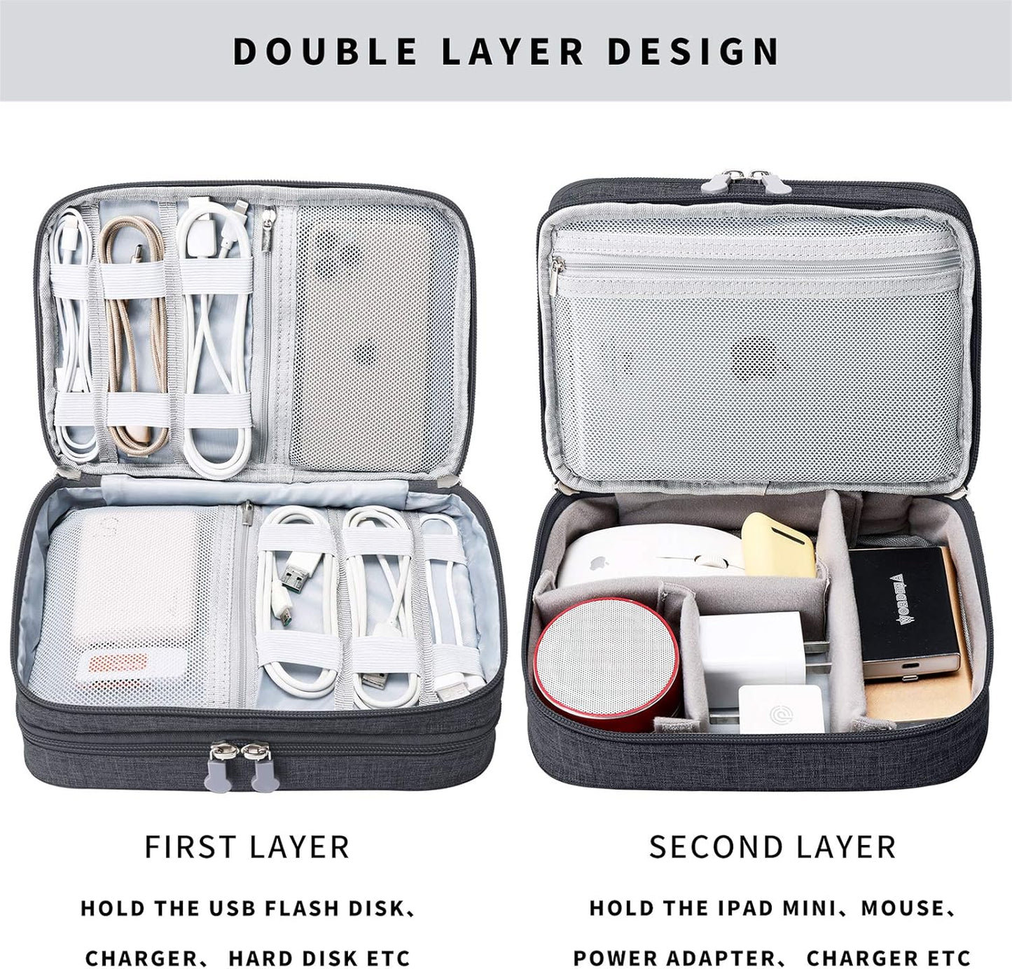 Lanola Travel Cable Organizer Bag, Electronic Accessories Case Portable Double Layer Cable Storage Bag for Cord,phone,Charger, Flash Drive, Phone, SD Card,Personal Items - (Purple)