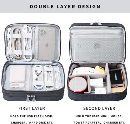 Lanola Travel Cable Organizer Bag, Electronic Accessories Case Portable Double Layer Cable Storage Bag for Cord,phone,Charger, Flash Drive, Phone, SD Card,Personal Items - (Purple)