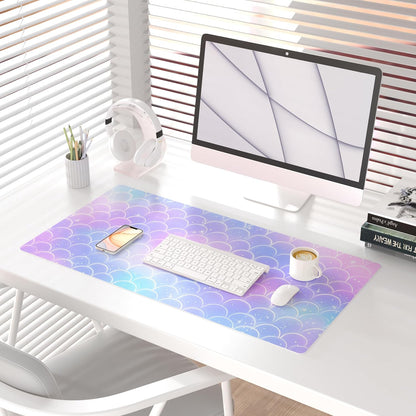 QIYI Large Mouse Pad, Cute Pink Desk Mat for Desktop, Women Girls PU Leather Desk Pad Waterproof Gaming Mousepad, Rose Gold Marble Computer Protector Writing Pad for School Office Home 31.5" x 15.7"