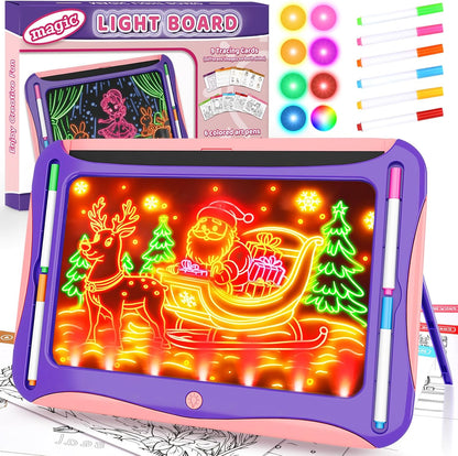 Magic LED Drawing Board for Kids, Girls Toys Age 6-8, Light Up Tracing Pad with 9 Double-Sided Cards, 6 Washable Markers, Arts & Crafts Kits Learning Toy Glow Up Doodle Board Christmas Birthday Gifts