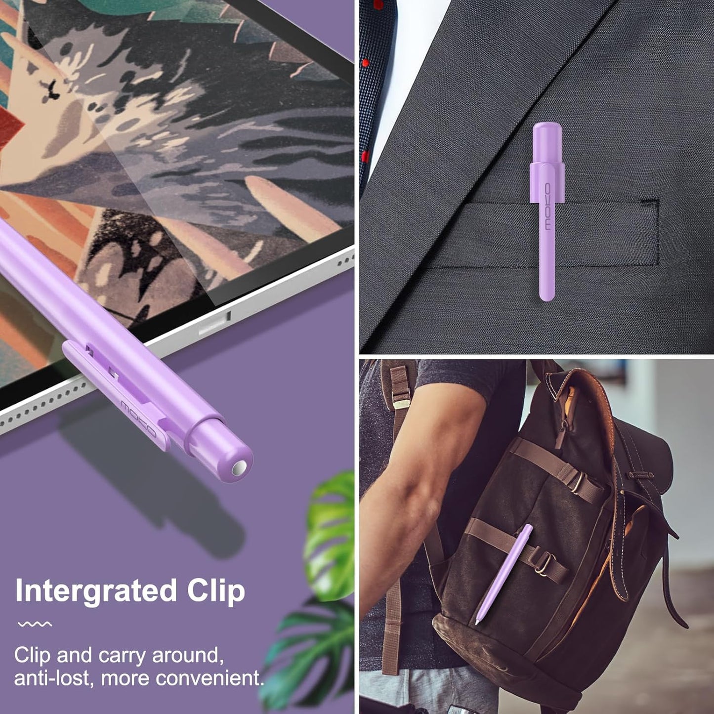 MoKo Holder Case Compatible with Apple Pencil 2nd Generation, Retractable Protective Apple Pencil Cover with Sturdy Clip, Hard PC Apple Pencil Case, Support Double-Tap, Dark Purple