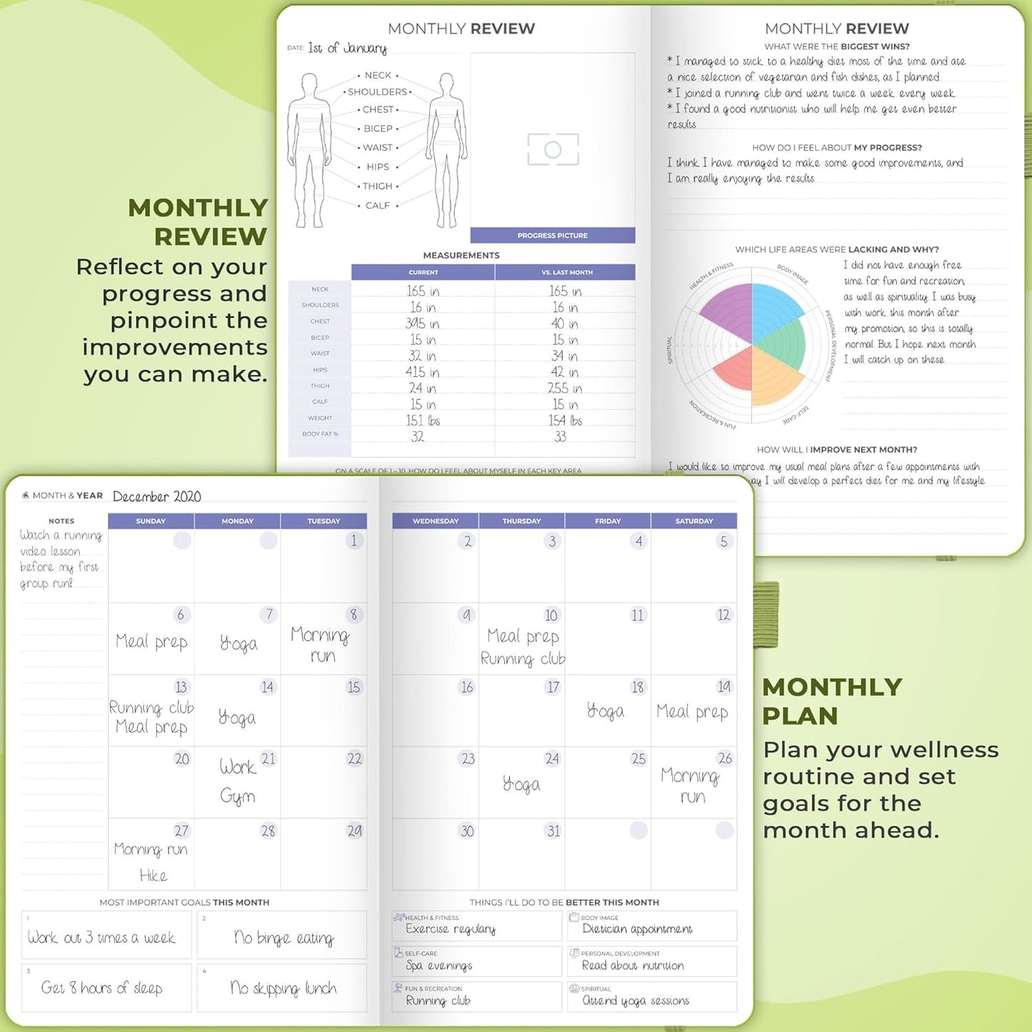 Clever Fox Fitness & Food Journal – Nutrition & Workout Planner for Women & Men – Diet & Gym Exercise Log Book with Calendars, Diet & Training Trackers - Undated, A5 Size, Hardcover (Forest Green)