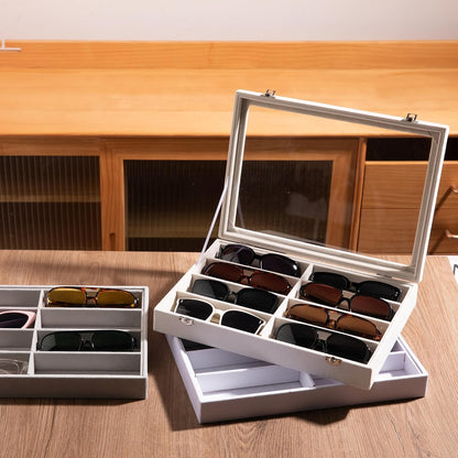 Frebeauty Sunglass Organizer,Velvet Glasses Organizer,8-Slot Sunglasses Tray for Drawer, Men's/Women's Sunglasses Box, Glasses Holder for Watch Stackable Eyeglass/Eyewear Display Tray(Beige)