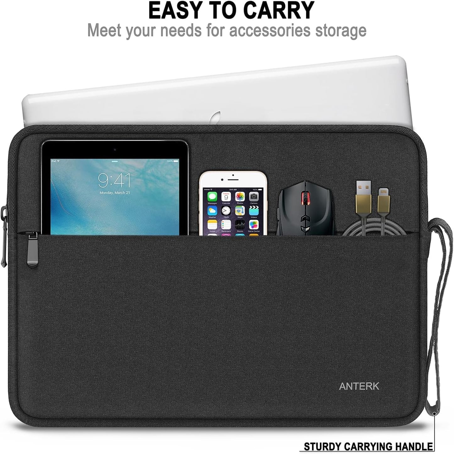 Laptop Sleeve 14 Inch, Water Resistant Traveling Computer Cover with Handle, Shockproof Protective Carrying Laptop Case Compatible for 14 Inch MacBook Air/Pro, HP, Dell, Asus, Lenovo, Black
