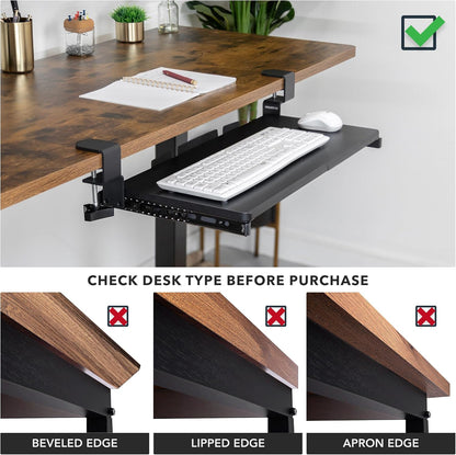 Mount-It! Under Desk Keyboard Tray, 30" Extra-Wide Clamp-On Slide-Out Drawer, Holds 11 lbs, Fits Desks up to 1.77" Thick, No-Drill C-Clamp Mount
