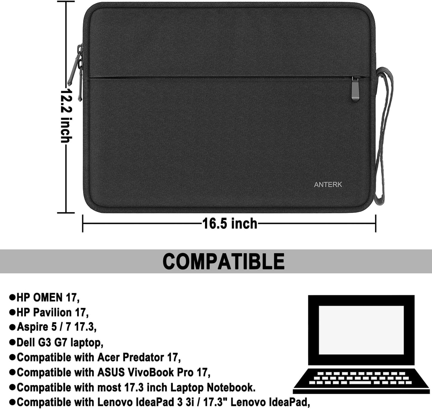 Laptop Sleeve 14 Inch, Water Resistant Traveling Computer Cover with Handle, Shockproof Protective Carrying Laptop Case Compatible for 14 Inch MacBook Air/Pro, HP, Dell, Asus, Lenovo, Black
