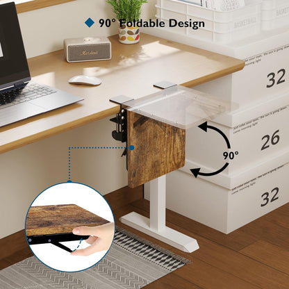 BONTEC Desk Extender Tray, 11.8"x5.9" Table Mount Arm Wrist Rest Shelf, 90°Foldable Elbow Support, Clamp on Computer Arm Rest for Desk, Office & Home Use, Durable & Easy to Install, Black Carbon Fiber