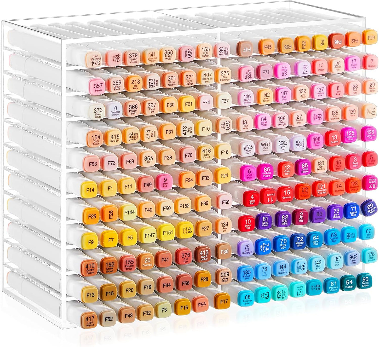 MotiMind Acrylic Marker Organizer for 189 Marker, Large Art Pencil Holder Storage Rack for Desk, Pens Art Brushes Display Stand with 27 Compartments for Desktop, Office (clear, 189 Capacity)