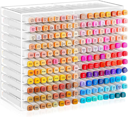 MotiMind Acrylic Marker Organizer for 189 Marker, Large Art Pencil Holder Storage Rack for Desk, Pens Art Brushes Display Stand with 27 Compartments for Desktop, Office (clear, 189 Capacity)