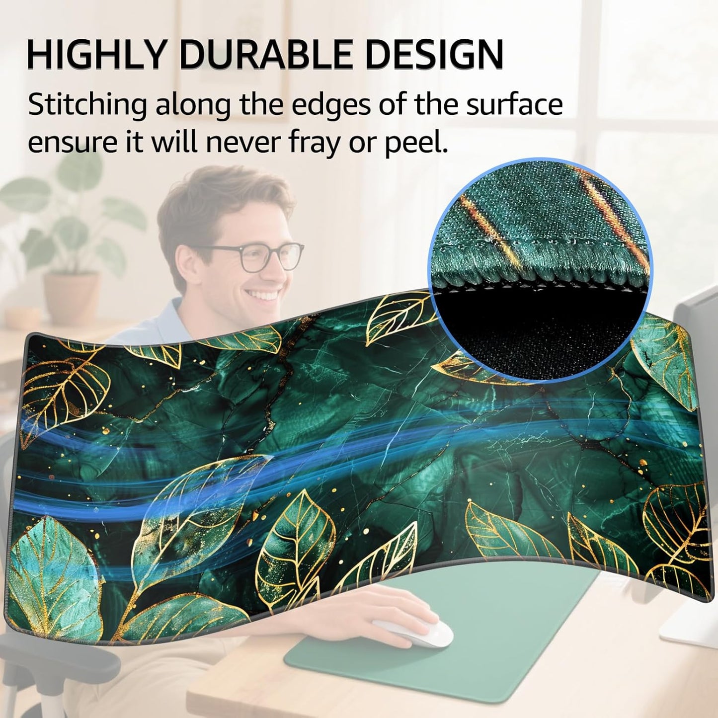 KTRIO Large Gaming Mouse Pad Desk Mat, Superior Micro-Weave Cloth for Precise Mouse Control, Non-Slip Rubber Base, Stitched Edges, Water-Resistant, for Gamer, Office & Home, 31.5" x 11.8" inches