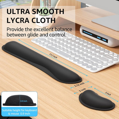 KTRIO Ergonomic Keyboard Wrist Rest and Mouse Pad with Wrist Rest Set, Memory Foam Wrist Support for Typing, Gaming, Office and Home Use, Black
