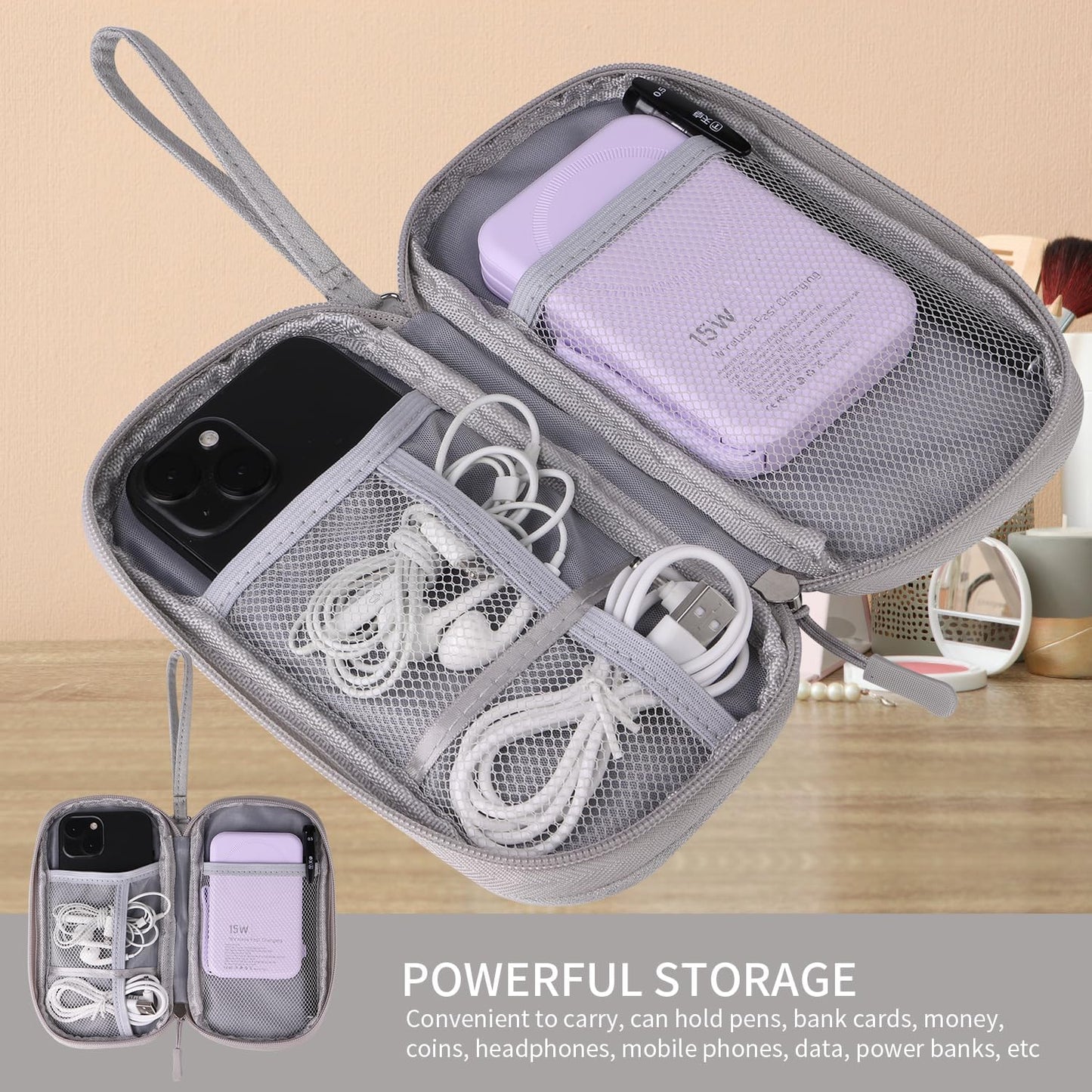Universal Cable Organizer - Electronics Accessories Bag for Charger, Phone, Memory Cards & Travel Gadgets (Black)