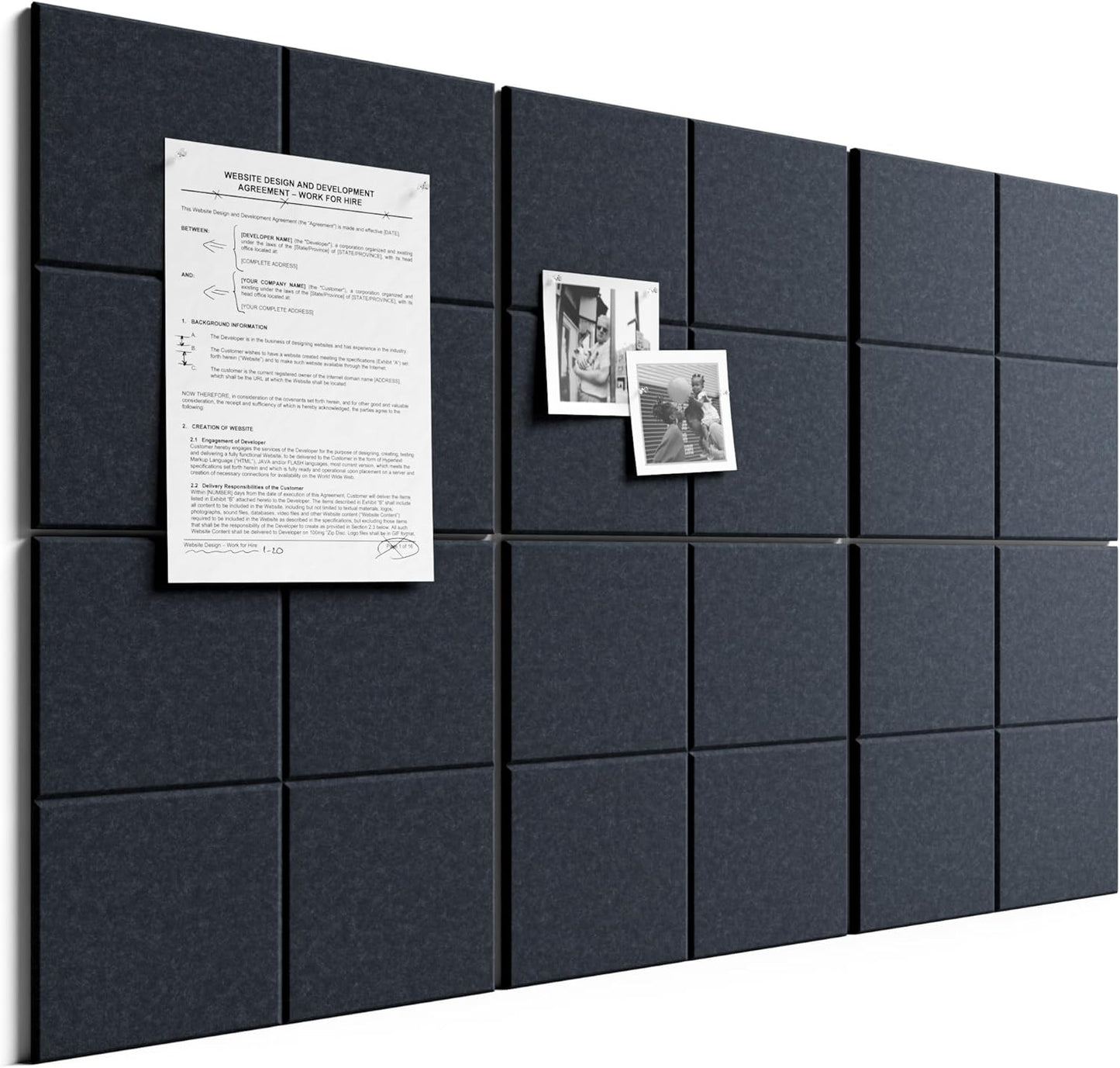 Bumusty Large Cork Board Alternative-48 x 36" Felt Bulletin Board Tiles, with 30 Pushpins, 70 Adhesive Tabs, Bold-Stripe 12-Pack, Cork Boards for Office Push Pin Board Felt Board-Carbon Blue