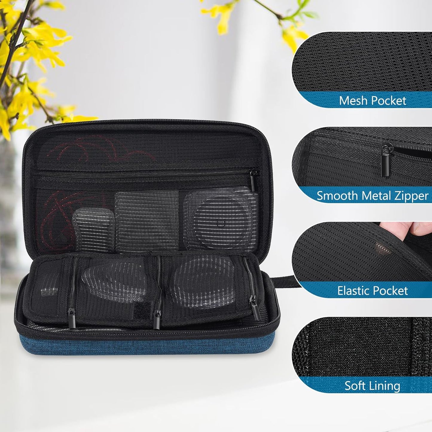 ProCase Large Hard Travel Electronic Organizer Case for MacBook Power Adapter Chargers Cables Tech Organizer Hard Drive USB Flash Disk SD Card Portable Electronics Accessories Bag -Black
