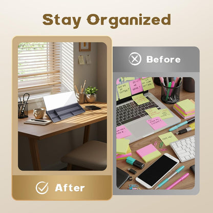 Glass Desktop Whiteboard, Dry Erase Board with Marker Holder, Computer Monitor Message Board and Desk Organizer for Home, Office and School Supplies (Pink)