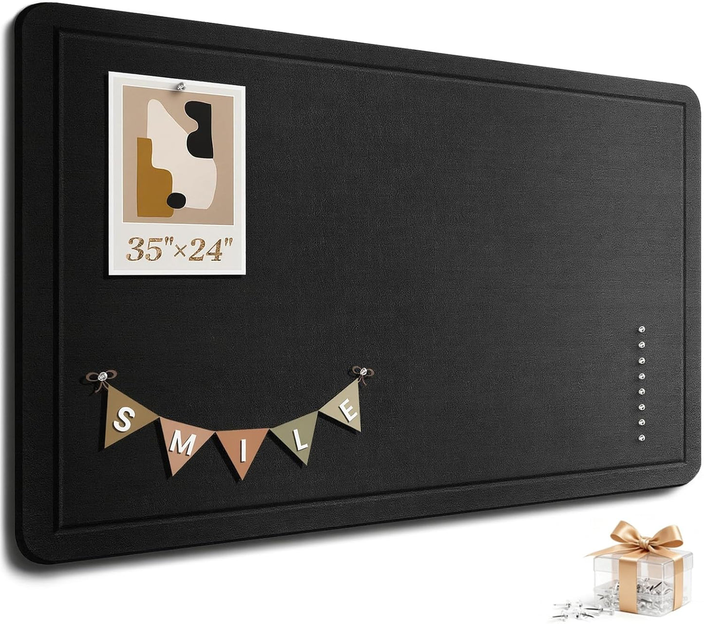 Large Bulletin Board, 35 X 17 Inches Felt Cork Board with 40 Pushpins, Foldable Felt Notice Pin Board Photo Display Board with Self-Adhesive Tape for Office Home School (Oatmeal, 35x17 inch)