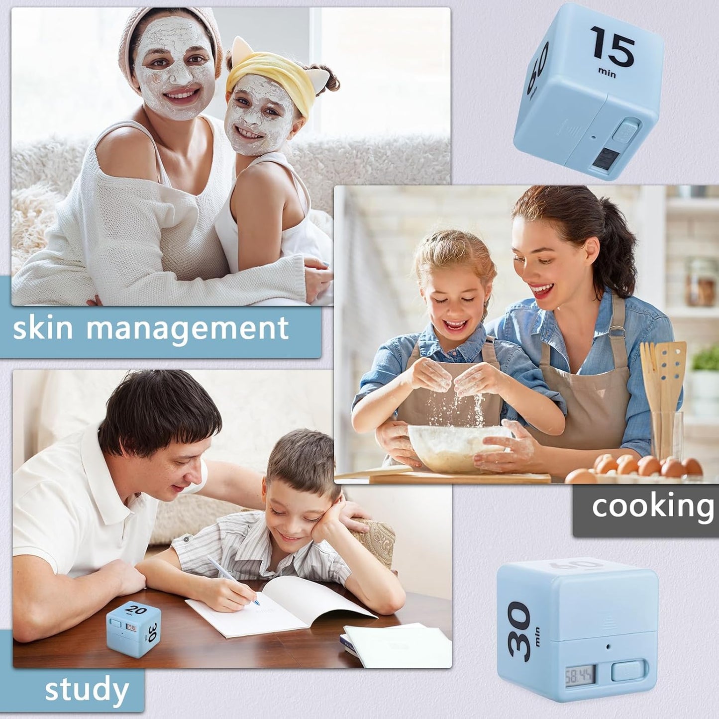 Weewooday 2 Pieces Cube Productivity Timer Flip Gravity Sensor Flip Countdown Countup Workout Timer Management 1 3 5 10 Minutes and 15 20 30 60 Minutes for Work Learning Kitchen Cooking(Green, Blue)