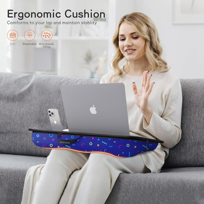 Lap Desk with Cushion, Fits up to 17 inch Laptop, Pillow Designed, Portable Laptop Stand with Tray, Pad & Phone Holder, Home Office for Bed/Couch/Car/Reading/Writing,MillHome (Black)