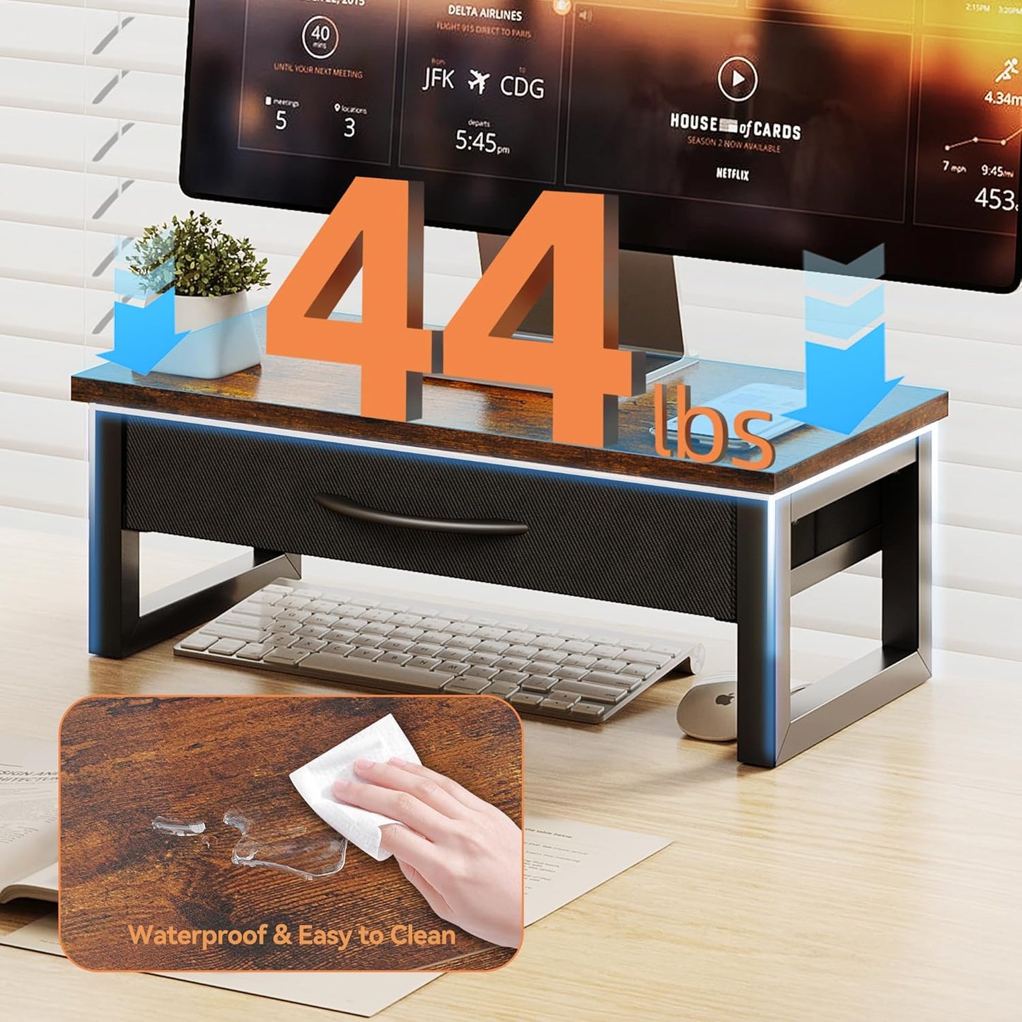 Computer Monitor Stand Riser, Desk Organizers and Accessories with Drawer, 2-Tier Laptop Stand for Desk, Office Organizer Storage, Wood