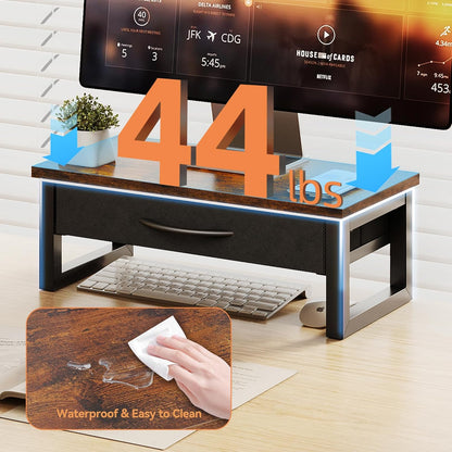 Computer Monitor Stand Riser, Desk Organizers and Accessories with Drawer, 2-Tier Laptop Stand for Desk, Office Organizer Storage, Wood