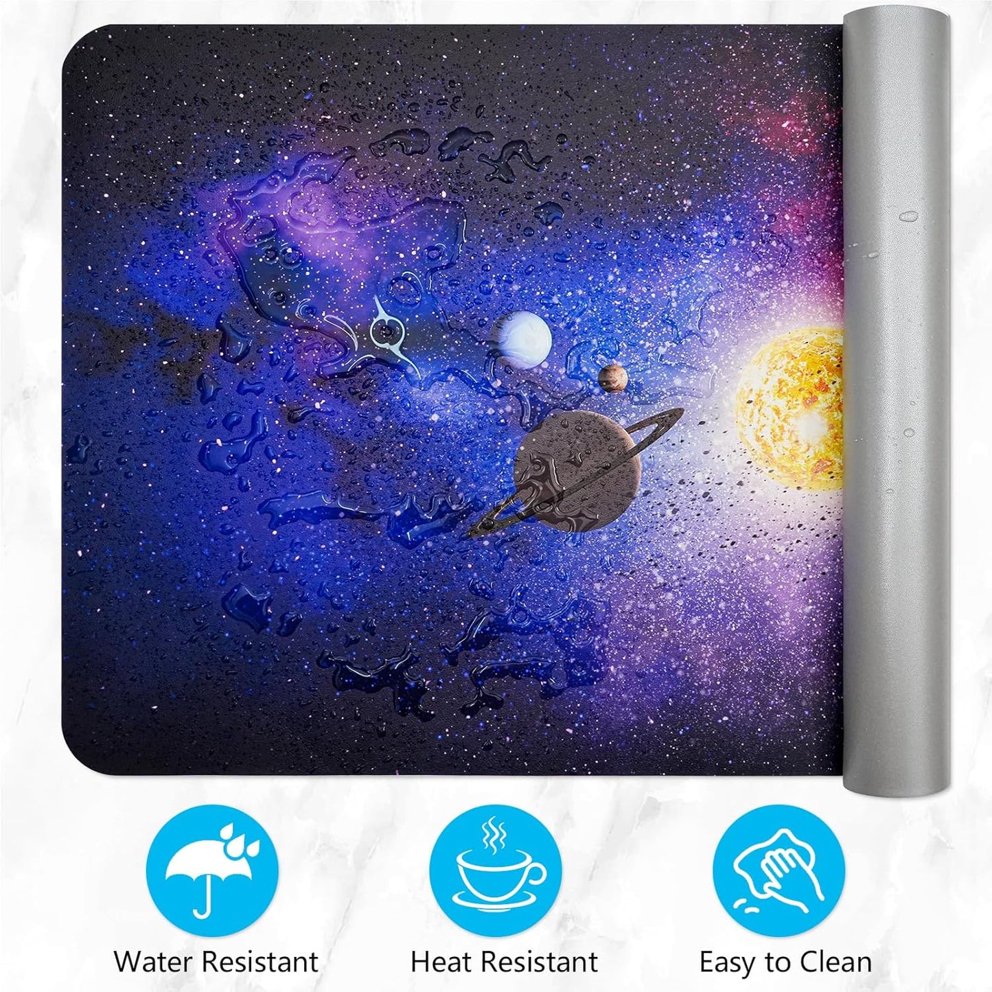 Dual-Sided Desk Pad, Large Mouse Pad - Natural Cork & PU Leather Non-Slip Waterproof Desk Mats for Office and Home (Blue, 31.5" x 15.7")