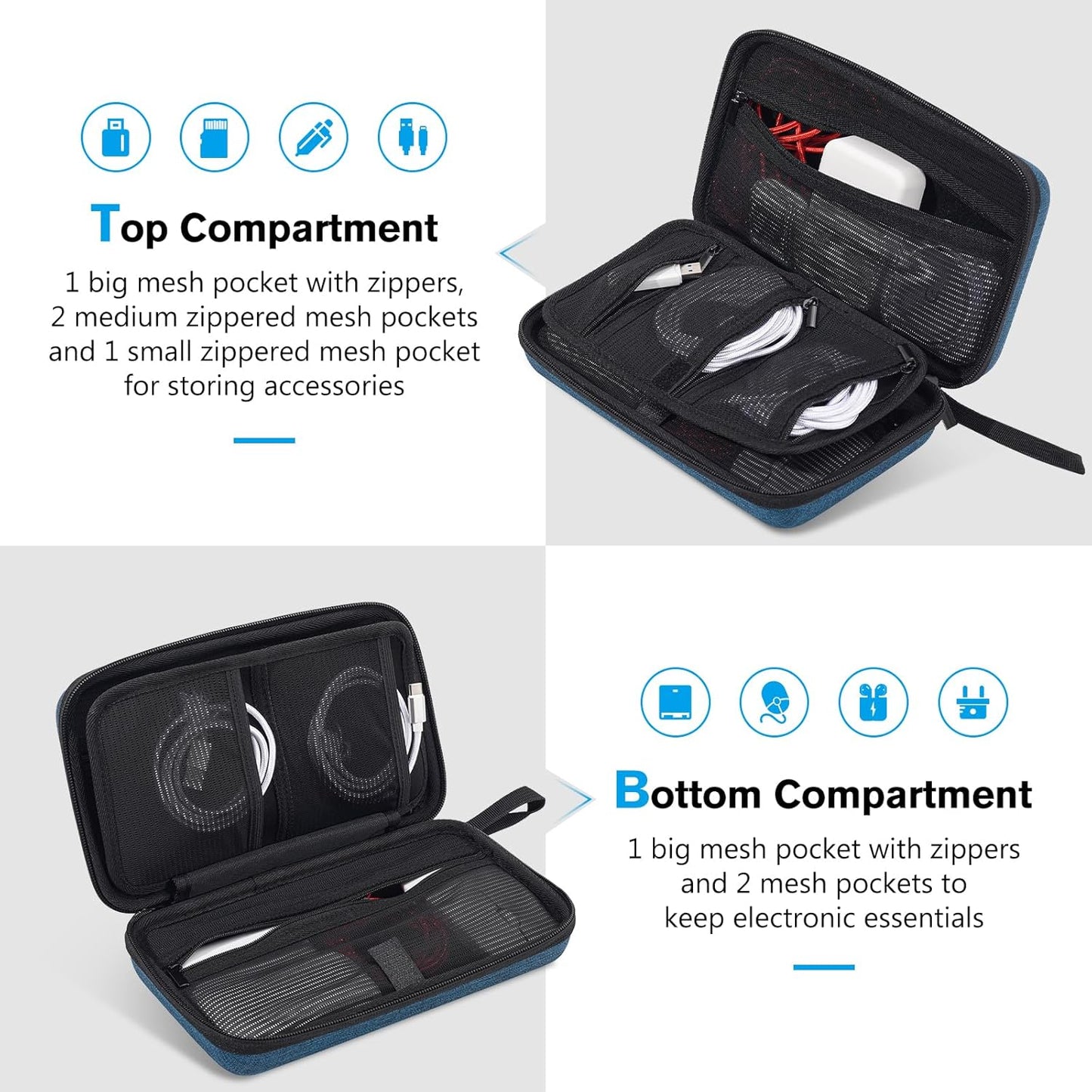 ProCase Large Hard Travel Electronic Organizer Case for MacBook Power Adapter Chargers Cables Tech Organizer Hard Drive USB Flash Disk SD Card Portable Electronics Accessories Bag -Black