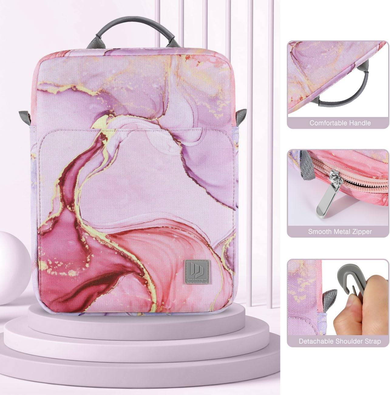 Dadanism 9-11 Inch Tablet Sleeve Bag Carrying Case with Shoulder Strap for iPad (A16) 11", iPad 10th Gen 10.9", iPad Air M4/Pro M5 11", iPad 9/8/7th 10.2", Galaxy Tab A11+ Plus 11", Cloudy Pink