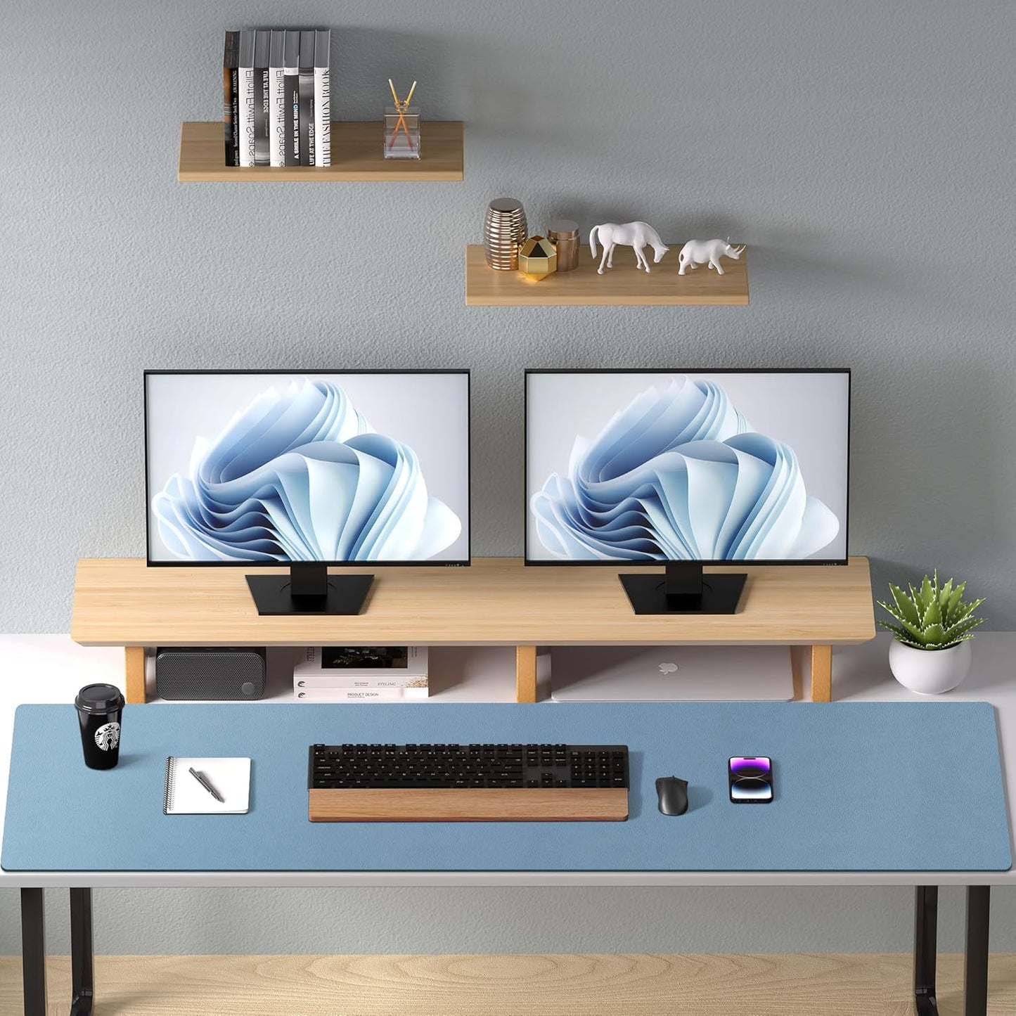 Aothia Leather Desk Pad Protector, Mouse Pad, Office Desk Mat, Non-Slip PU Leather Desk Blotter, Laptop Desk Pad, Waterproof Desk Writing Pad for Office and Home(Dark Blue,31.5" x 15.7") - Colors A