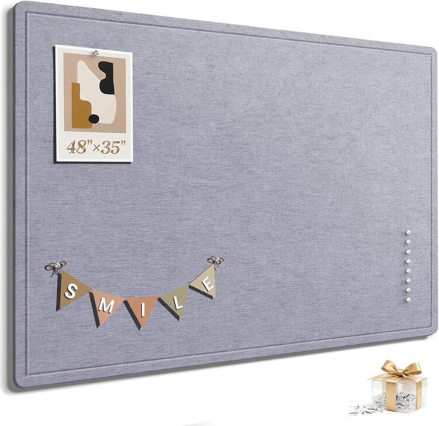 Large Bulletin Board, 35 X 17 Inches Felt Cork Board with 40 Pushpins, Foldable Felt Notice Pin Board Photo Display Board with Self-Adhesive Tape for Office Home School (Oatmeal, 35x17 inch)