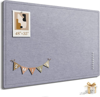 Large Bulletin Board, 35 X 17 Inches Felt Cork Board with 40 Pushpins, Foldable Felt Notice Pin Board Photo Display Board with Self-Adhesive Tape for Office Home School (Oatmeal, 35x17 inch)
