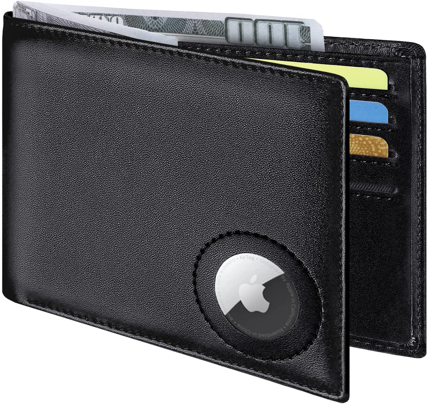 GIPUSSON Slim Leather Wallet for Men Airtag Hidden, Large Bifold Mens Wallet RFID Blocking with ID Windows, Credit Card Holder for Men Wallet