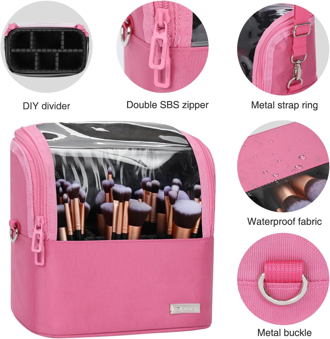 Makeup Brush Bag, Makeup Brush Holder Travel Stand-up Makeup Cup Large Makeup Brush Organizer Case Professional Cosmetic Bag Artist Storage Bag with Adjustable Divider (Large, Black)