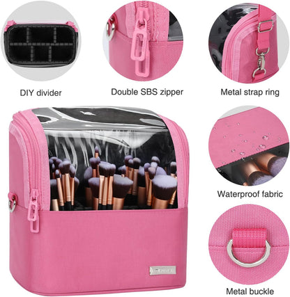 Makeup Brush Bag, Makeup Brush Holder Travel Stand-up Makeup Cup Large Makeup Brush Organizer Case Professional Cosmetic Bag Artist Storage Bag with Adjustable Divider (Large, Black)