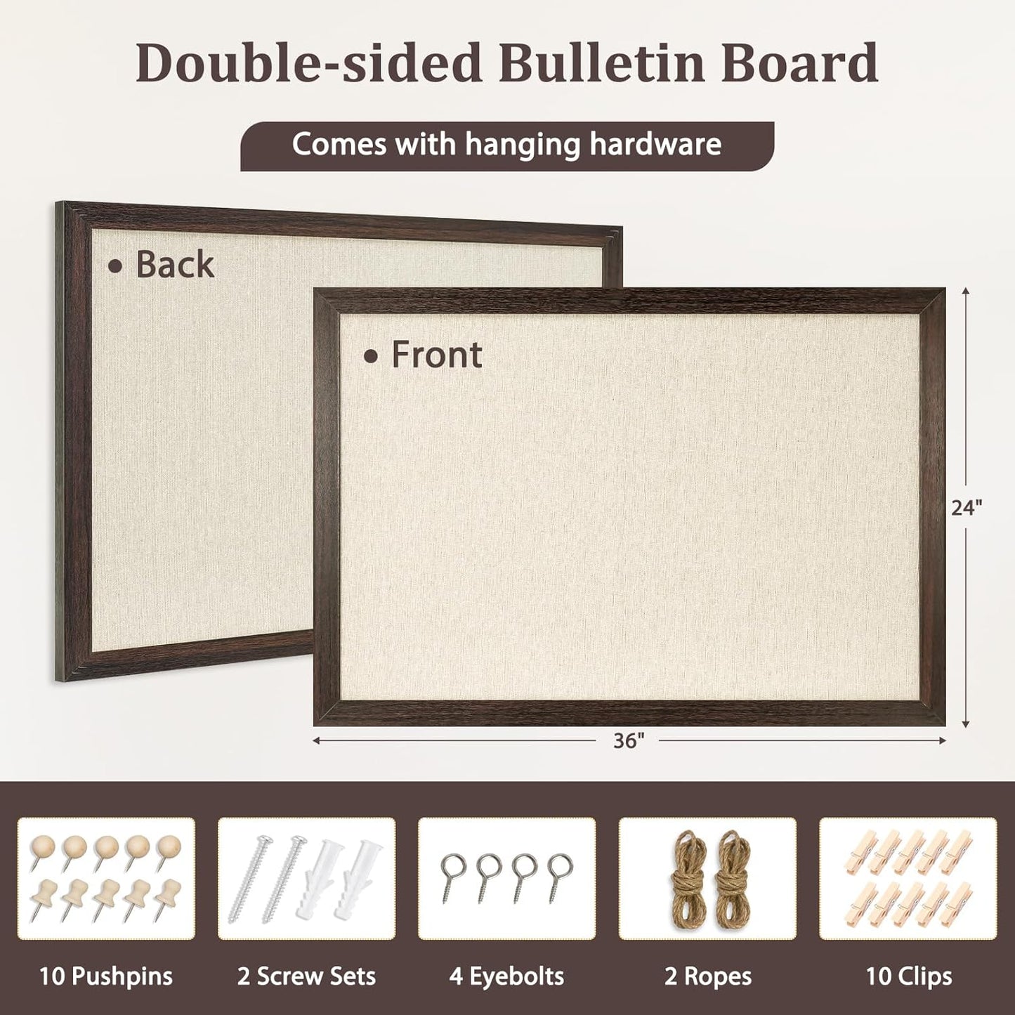 DOLLAR BOSS Bulletin Boards with Linen 1-Pack 16''X 12'' Double-Sided Cork Board for Walls Wood Framed Bulletin Boards, Small Pin Board for Home Kitchen Office Decorative Hanging 10 Pushpins