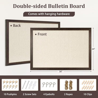 DOLLAR BOSS Bulletin Boards with Linen 1-Pack 16''X 12'' Double-Sided Cork Board for Walls Wood Framed Bulletin Boards, Small Pin Board for Home Kitchen Office Decorative Hanging 10 Pushpins