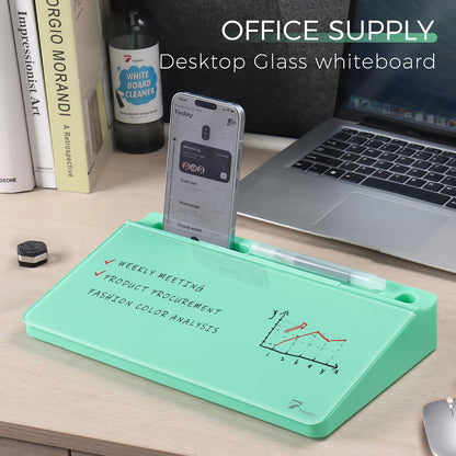 TOWON Small Compact Glass Desktop Whiteboard with Storage – 12 x 7 in Dry Erase Board for Desk, Home Office, School | Includes 5 Markers, Eraser & Holder | Space-Saving Organizer, Aesthetic Rose Gold