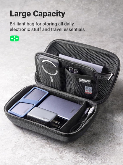 UGREEN Electronics Organizer Travel Case Cable Organizer Bag Waterproof Portable Storage Pouch for Charger, Cables, USB Flash Drive, Power Bank, Memory Card, Travel Accessories Black