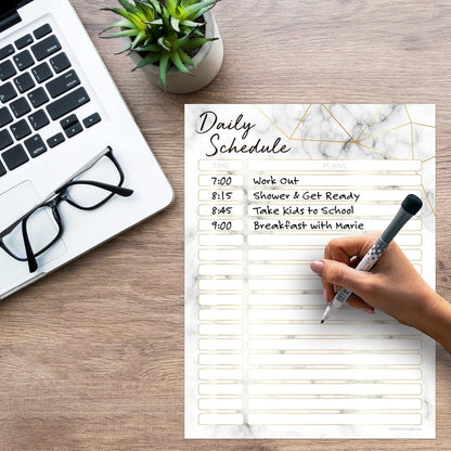 Dry Erase Daily Schedule Planner Sticker Decal by Glassboard Studio | Removable & Reusable | Magnetic Fine-Tip Marker Included (9 x 12 inches, White)