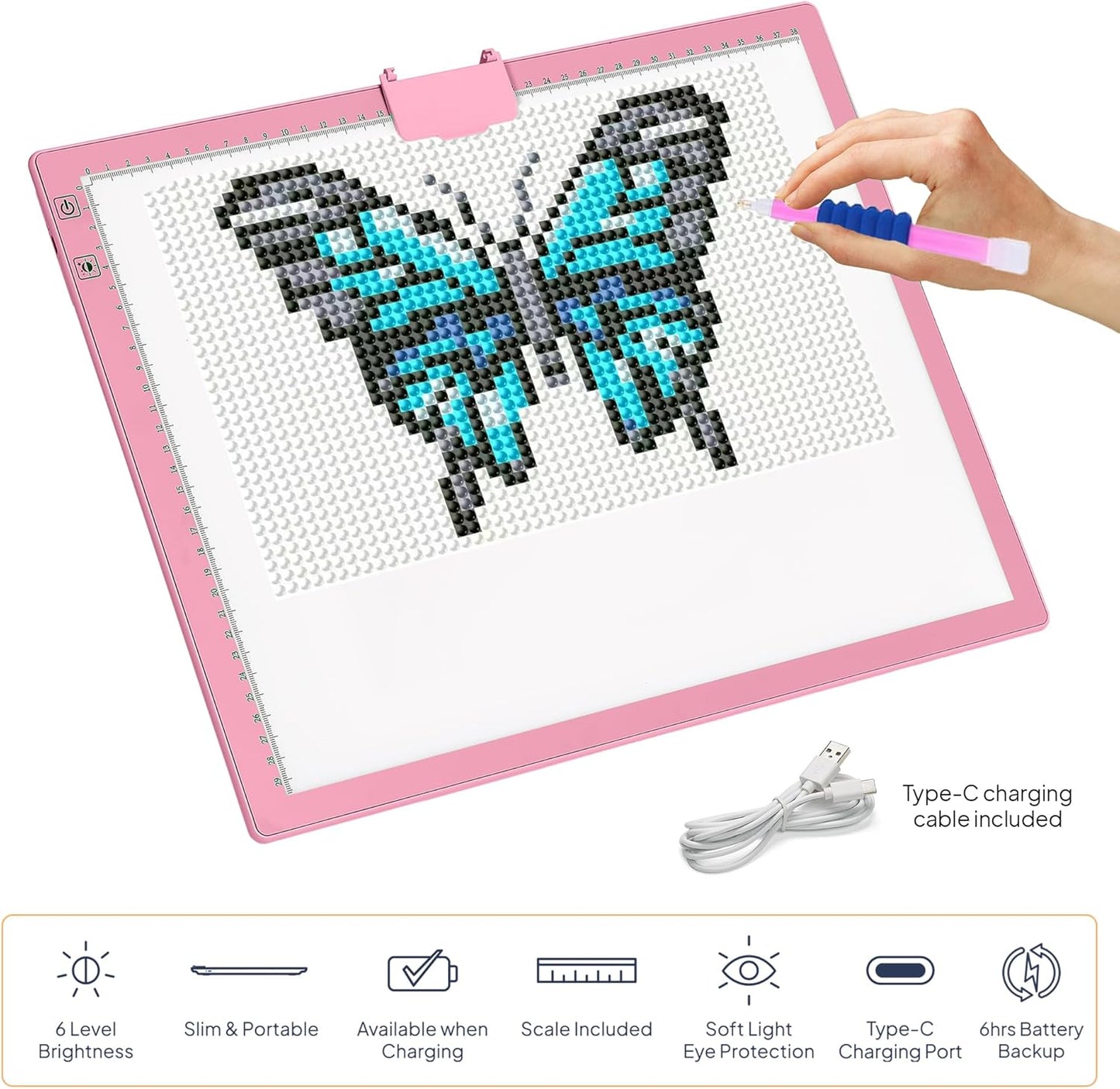 iVyne Rechargeable A3 Light Pad for Diamond Painting - LED Light Board for Weeding & Tracing - Diamond Art Light Pad - Ultra-Thin & Portable - Perfect for Artists & Crafters - Blue