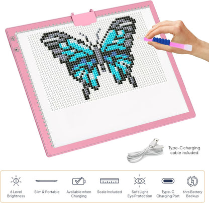 iVyne Rechargeable A3 Light Pad for Diamond Painting - LED Light Board for Weeding & Tracing - Diamond Art Light Pad - Ultra-Thin & Portable - Perfect for Artists & Crafters - Blue
