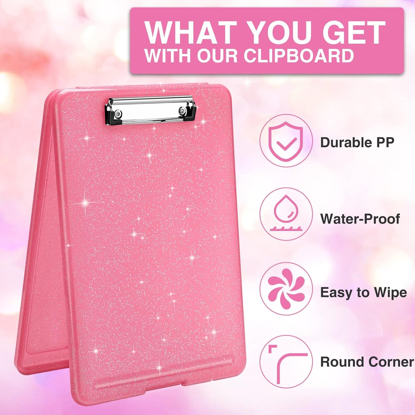 Sooez Clipboard with Storage, Plastic Storage Clipboards with Low Profile Clip, Nursing Clip Boards Foldable, Hanging Clipboard Case for Work, Teacher, Classroom Must Haves, Office School Supplies
